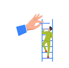 Boss Providing Assistance To A Business Person Climbing The Stairs, Success In Corporate World Requires Support