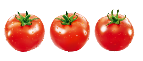 trio de tomates maduros suados em fundo transparente - tomate molhado