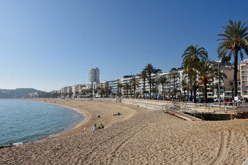 Obraz premium view of beach and village of LLoret de Mar, Costa Brava, Girona province, Catalonia, Spain