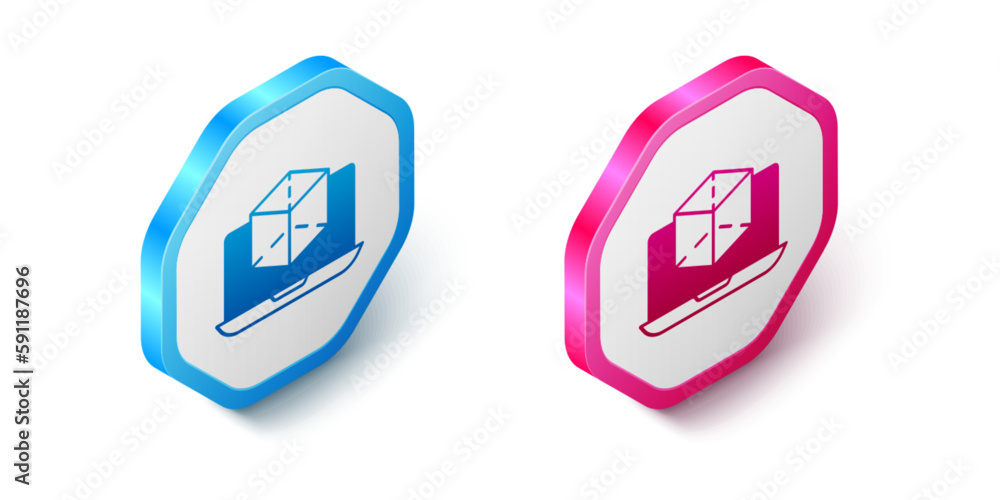 Poster isometric 3d modeling icon isolated on white background. augmented reality or virtual reality. hexag