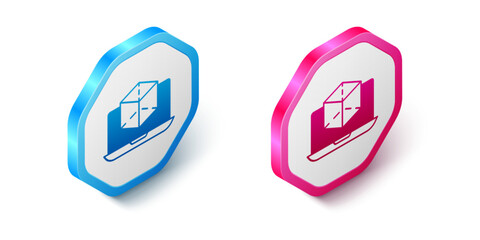 Fototapeta premium Isometric 3d modeling icon isolated on white background. Augmented reality or virtual reality. Hexagon button. Vector