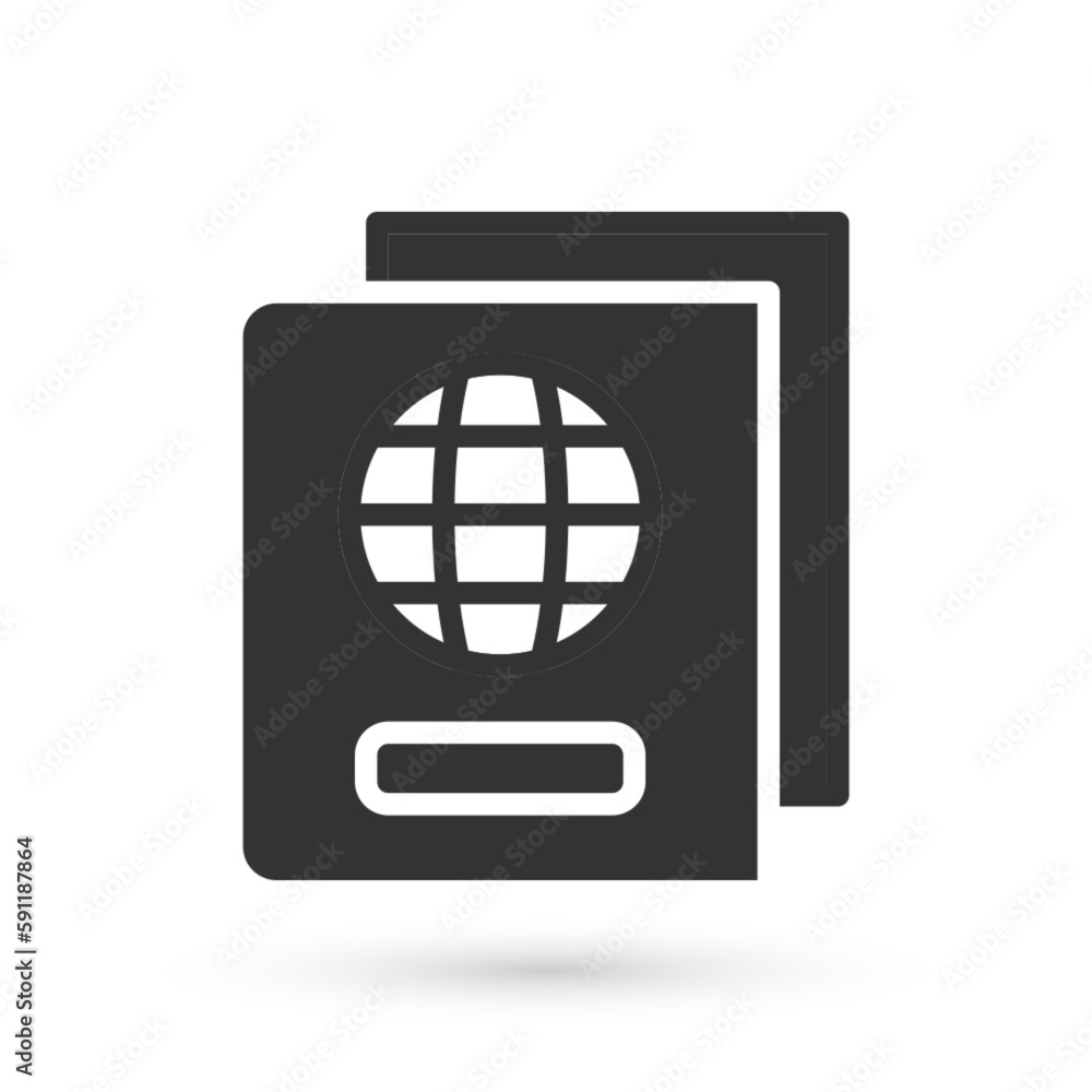 Poster grey passport with biometric data icon isolated on white background. identification document. vector