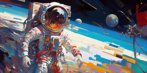 Abstract Illustration of Cosmonaut in Space. generative ai