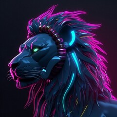 synthwave_black_lion_with_glowing_