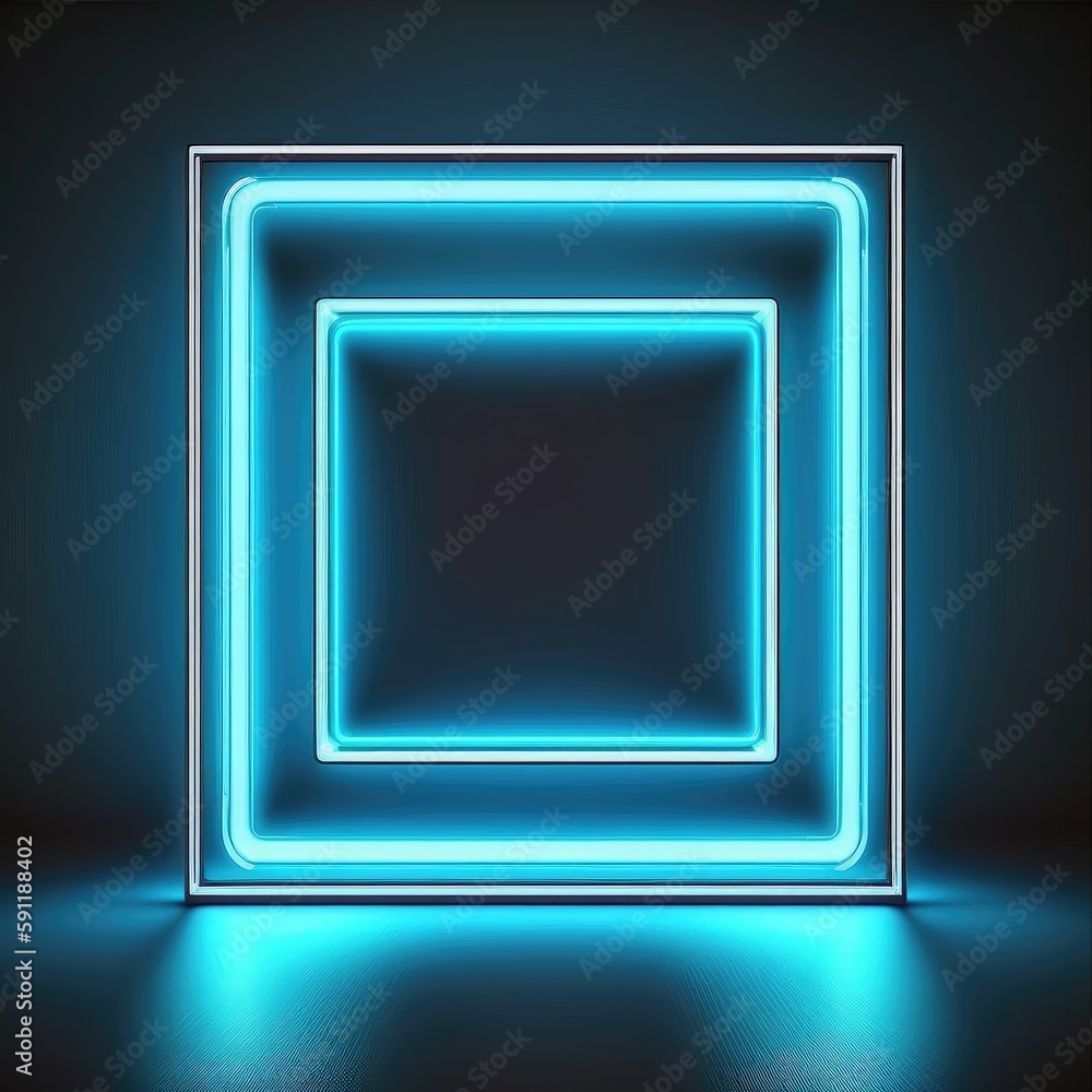 Poster innovation of square border frame with blue neon light effects overlapped geometry in concept. fines