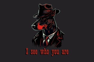 Doberman private detective inspector isolated illustration