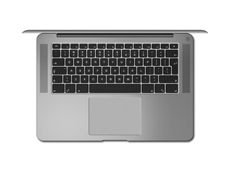 Open laptop top view isolated on transparent background. Dark silver. 3D render