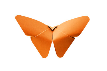 Orange paper butterfly origami isolated on a white background