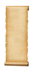 Old paper vertical banner. Parchment scroll isolated on white