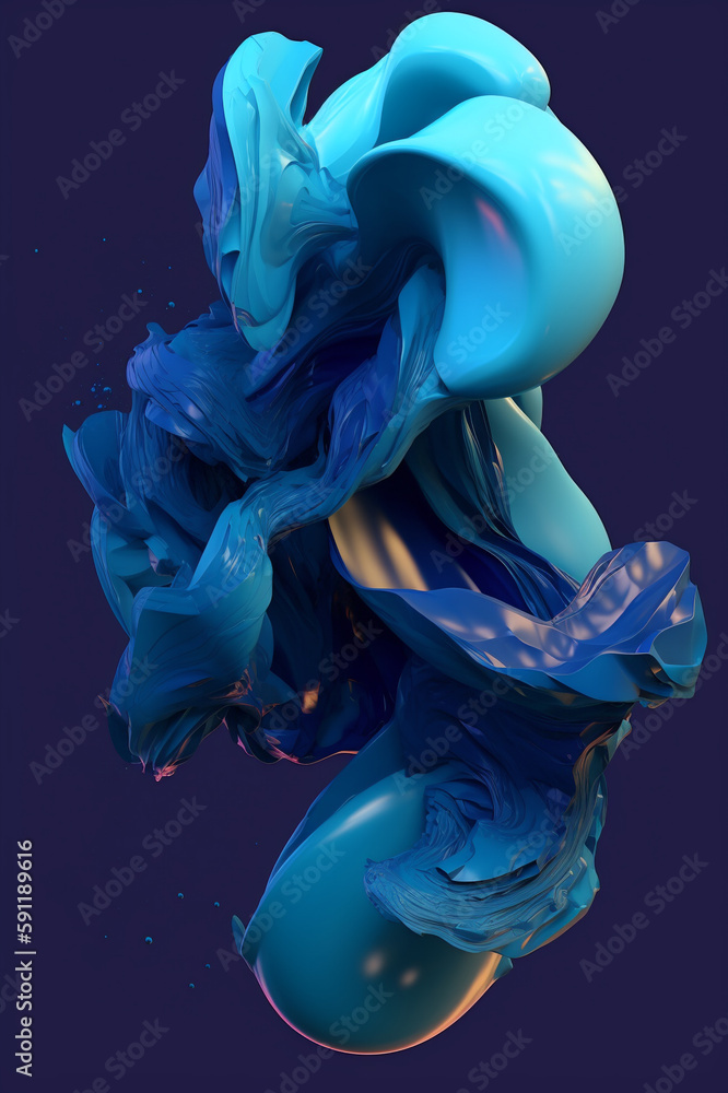 Poster abstract blue dynamic shapes. ai generative