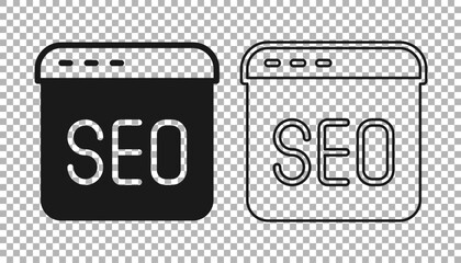 Black SEO optimization icon isolated on transparent background. Vector