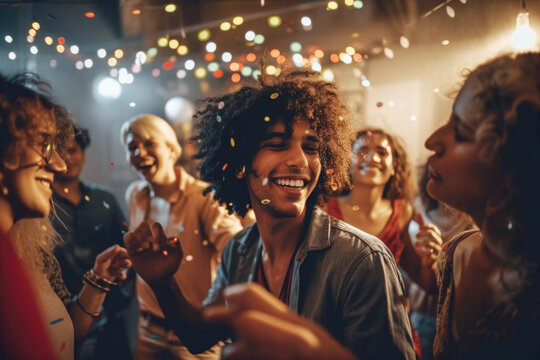 Group of young people smiling and partying AI generated art