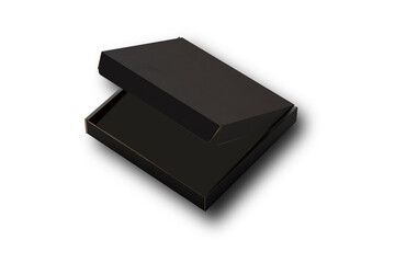 Half open Black pizza box packaging mockup. 3d rendering.
