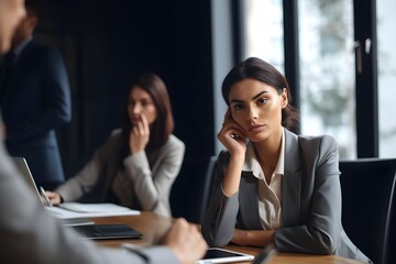 Bored businesswoman sitting in a meeting