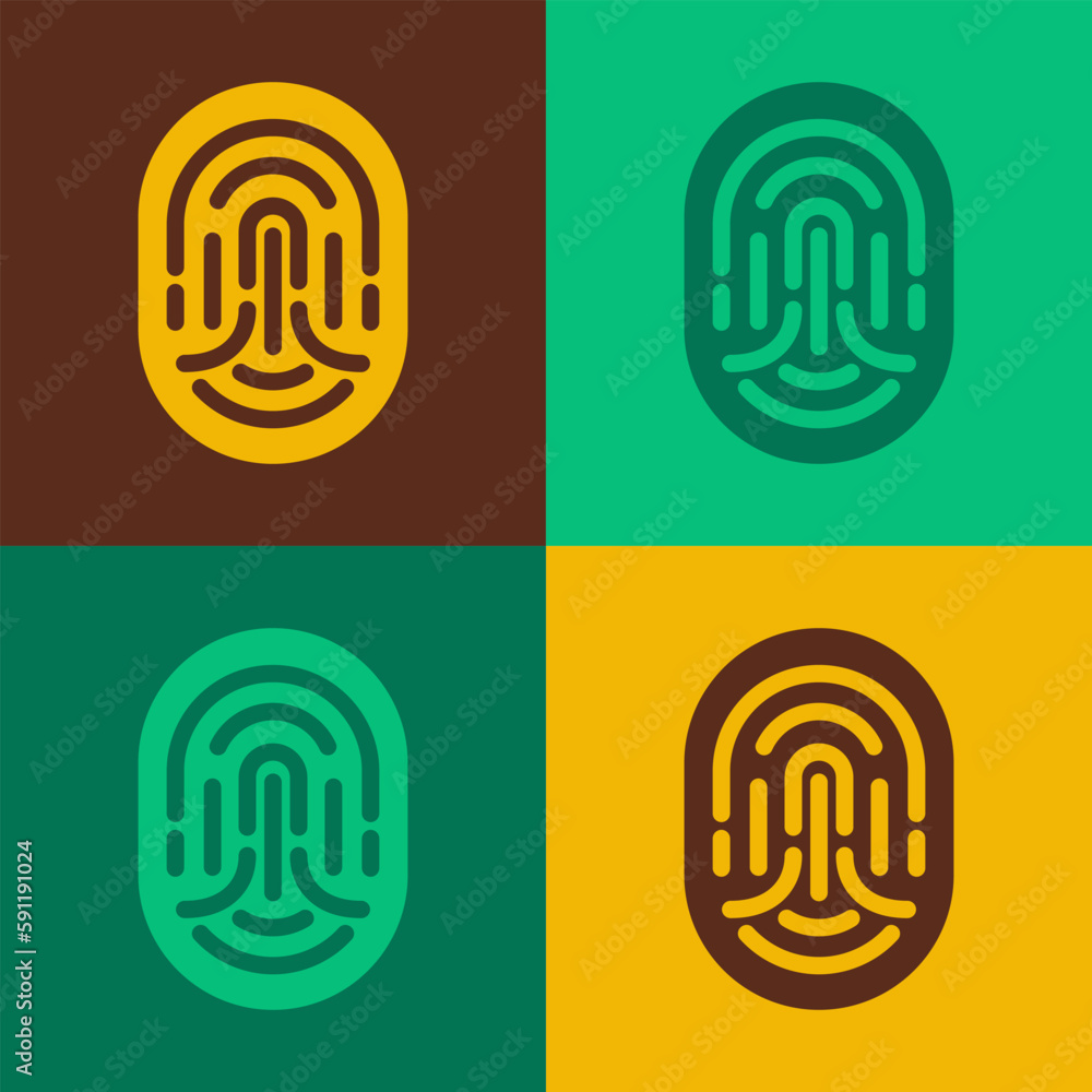 Poster pop art fingerprint icon isolated on color background. id app icon. identification sign. touch id. v