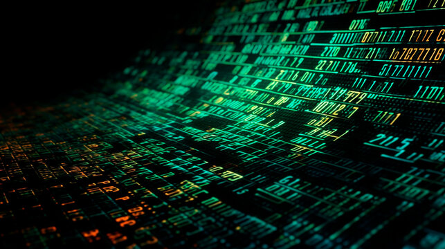 Data from a digital stream or binary code on a matrix background, with vector digits from virtual security technology. sometimes known as binary code or green numbers. Generative AI