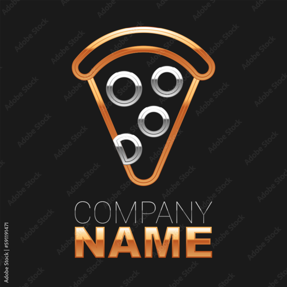 Canvas Prints Line Slice of pizza icon isolated on black background. Fast food menu. Colorful outline concept. Vector