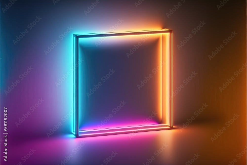 Poster abstract neon overlap square frame with shining effects designed. multicolored gradient conceptual i