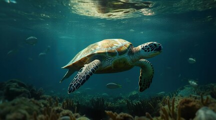 Obraz na płótnie Canvas Turtle in the sea, environmental pollution