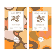 COFFEE PACK Tag Abstract Simple Style Vintage Colorful Figures Doodle In Organic With Hand Drawn Coffee Beans Templates Packaging Design And Labels Vector Set