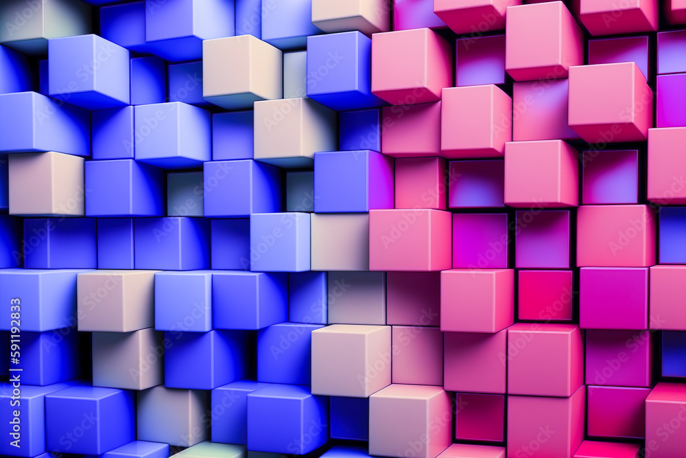 Poster abstract background of cube blocks wall stacking design neon pastel color for cubic wallpaper backgr