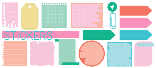 Memo template set. Note paper set vector. Collection of striped notes, blank notepads and torn notes used in a diary or office