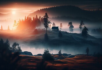 Breathtaking Foggy Morning Landscape 4k background. Generative AI