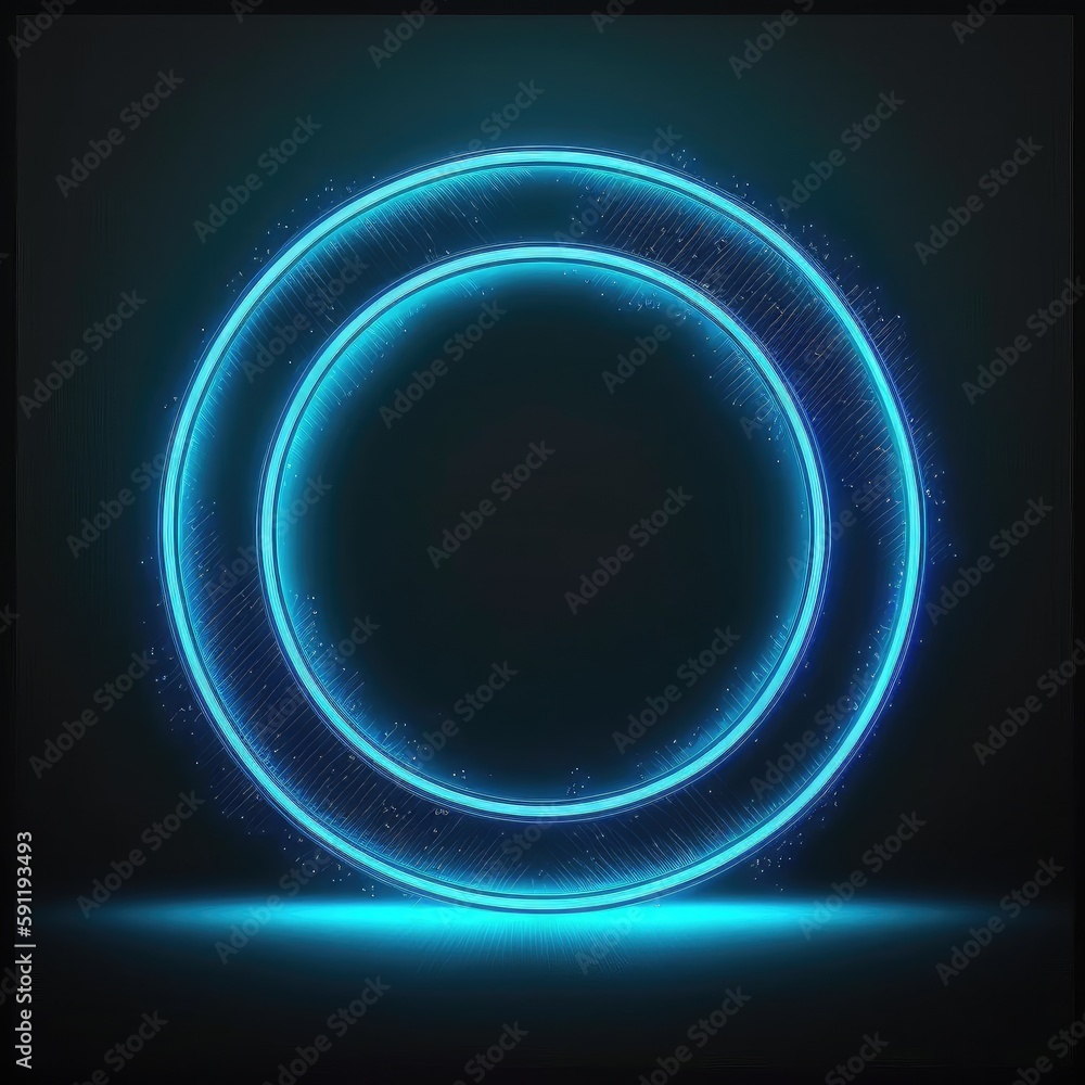 Poster innovation of circle frame with blue neon light effects overlapped geometry in concept. finest gener