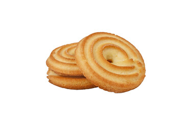 Round ring shaped German spritz biscuits on transparent background