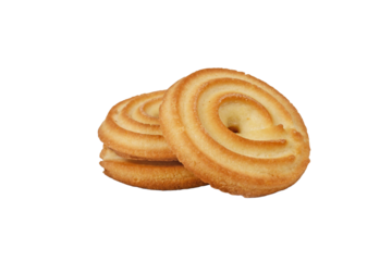 Round ring shaped German spritz biscuits on transparent background