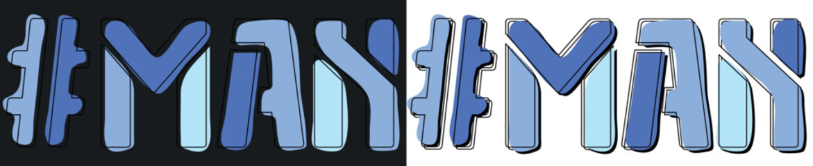 MAN Hashtag. Isolate curves doodle letters. Set 2 in 1. Blue colors. Popular Hashtag #MAN for social network, web resources, mobile apps, games. Stock vector picture.