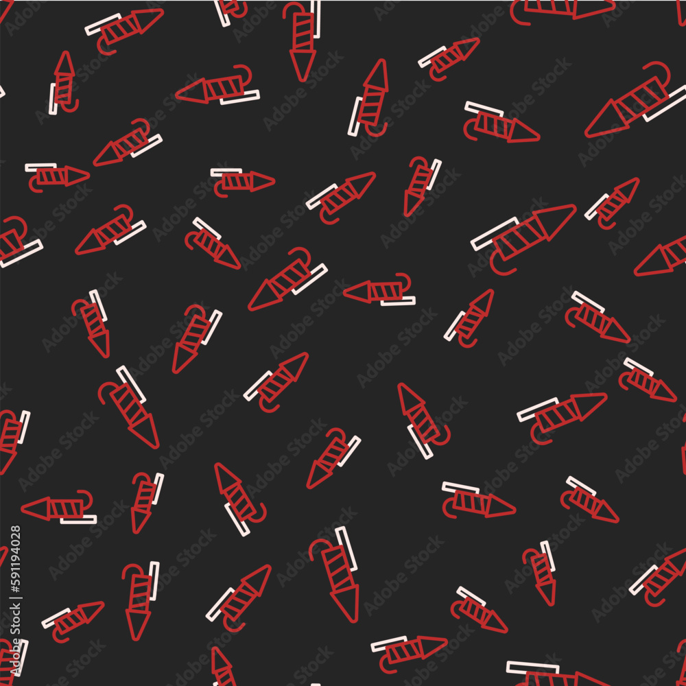 Poster line firework rocket icon isolated seamless pattern on black background. concept of fun party. explo