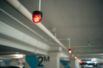 Light indicator sign control by electronic smart technology system interior of carpark. Equipment...