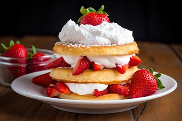 strawberry shortcake, with fresh strawberries and whipped cream, created with generative ai