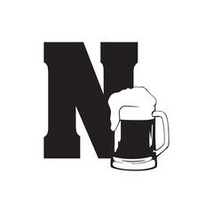 big glass of beer,  letter n