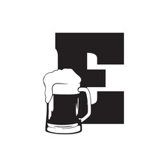 big glass of beer,  letter e