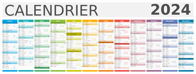 Calendrier 2024 12 mois au format 320 x 840 mm recto verso entièrement modifiable via calques et texte sans serif	
