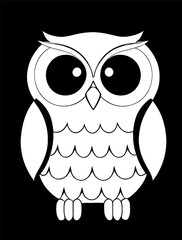 Coloring page of cute owl on black background