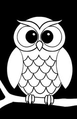 Coloring page of cute owl on black background