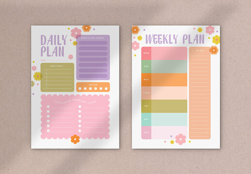 Set of 2 Planners with Colourful Floral Elements