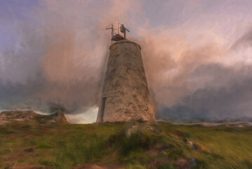 Digital painting of the Llanddwyn island lighthouse, Goleudy Twr Bach at Ynys Llanddwyn on Anglesey, North Wales.