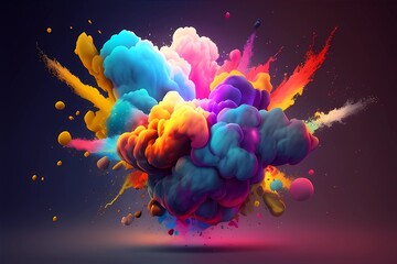 Bright multi-colored explosion on a black background. Generative AI