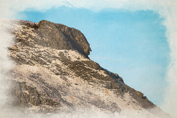 Digital watercolour painting of Moelwyn Bach and the Moelwyn mountain range.