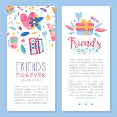 Friends Forever and Friendship Vertical Banner with Bright Elements Vector Template
