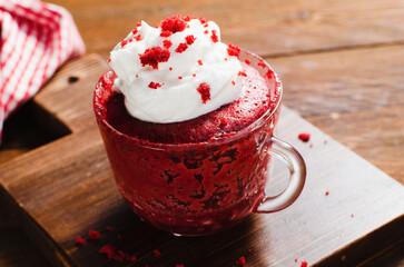 Red Velvet Mug Cake, Homemade Cake Cooked in Microwave