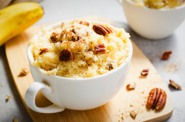 Banana Mug Cake, Homemade Cake Cooked in the Microwave