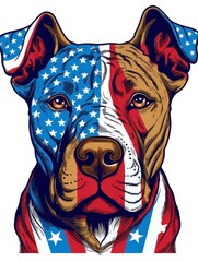 Dog illustration american flag with t-shirt design. Generative Ai.
