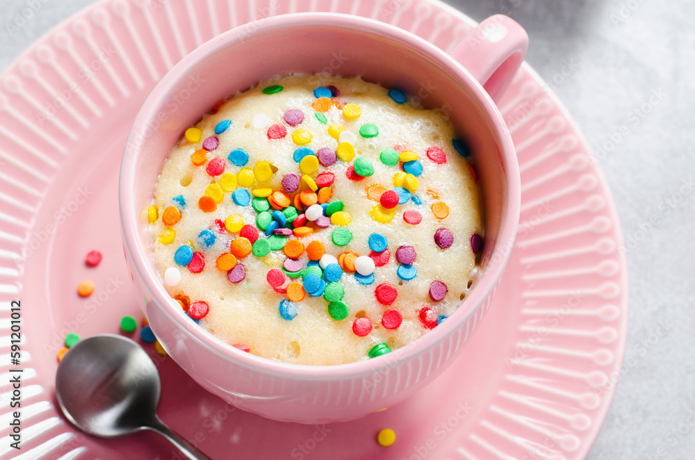 Wall mural funfetti mug cake, homemade cake cooked in the microwave