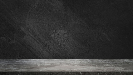 empty grey marble tabletop with dark black cement stone background for product displayed in rustic mood and tone. luxury background for product stand with empty copy space for party, promotion. - obrazy, fototapety, plakaty