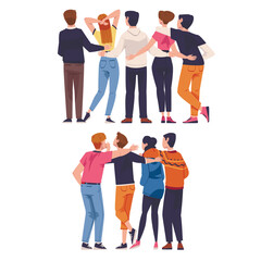Obraz premium Friends from Behind Hugging and Standing Together Vector Set